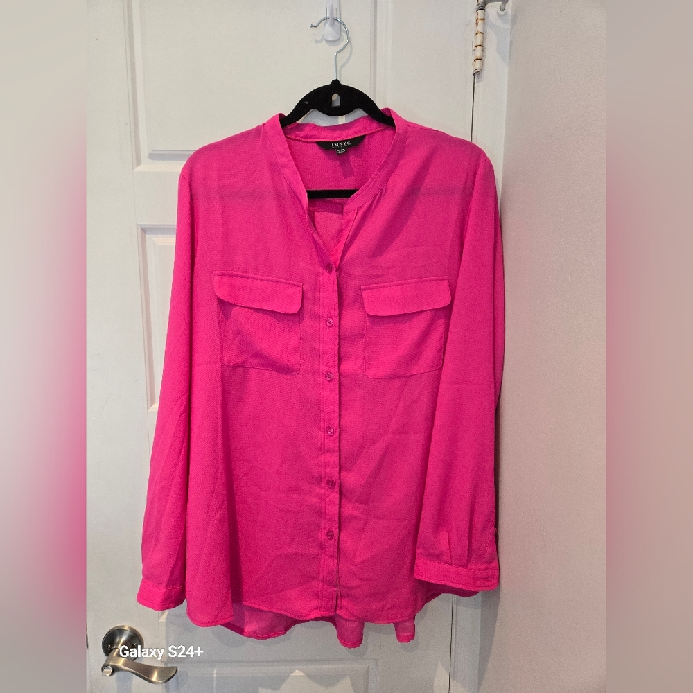 Isaac Mizrahi Vibrant Pink Button-Up Blouse